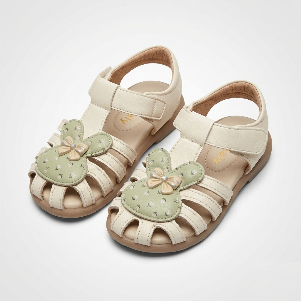 Vintage Bunny Floral Leather Sandals – Premium Thrift Kids' Footwear
